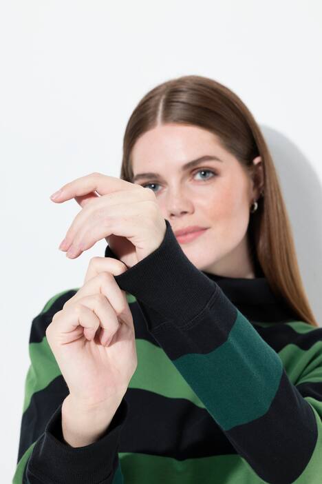 Sweatshirt, stående krave, striber, lange ærmer, økologisk bomuld