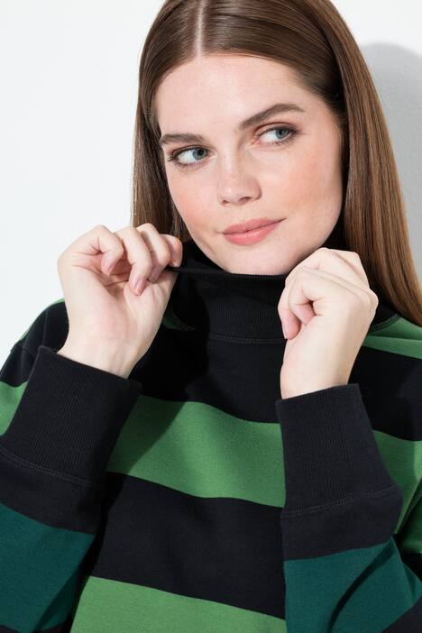 Sweatshirt, stående krave, striber, lange ærmer, økologisk bomuld