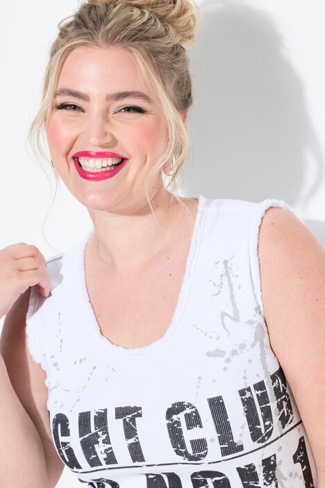 Top coupe Slim Fit, franges et message en lettres scintillantes