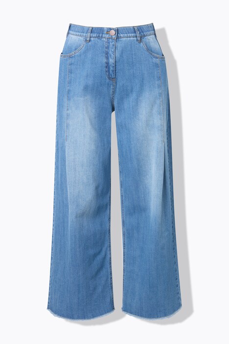 Jean Mary en denim stretch, jambe ultra-large et bas de jambe frangé