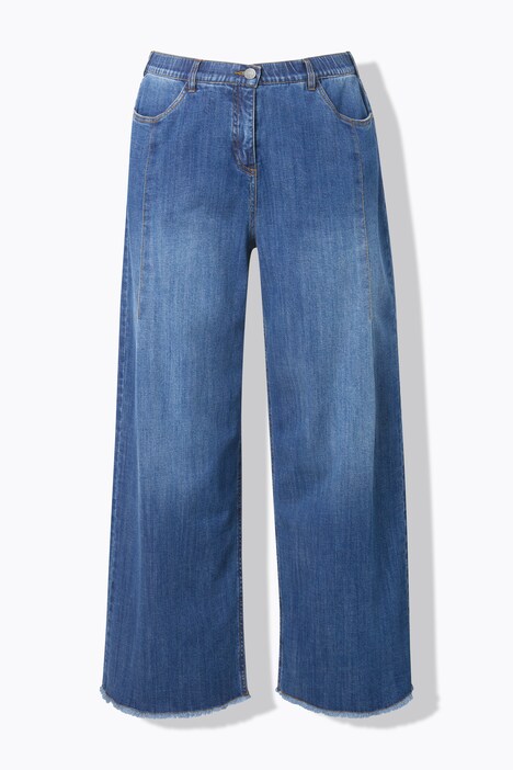 Jean Mary en denim stretch, jambe ultra-large et bas de jambe frangé