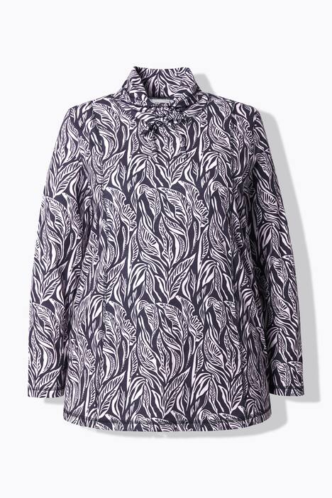 T-shirt en coton bio, à manches longues et col montant, motif feuillage