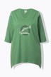T-shirt en coton bio avec broderie, col V et manches 3/4