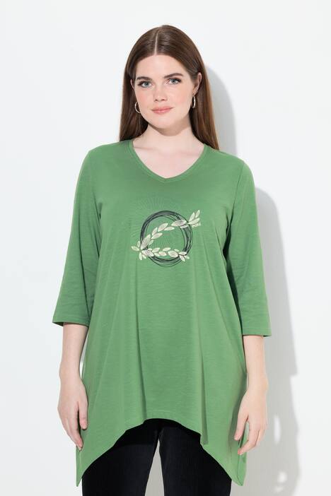 Shirt, Stickerei, V-Ausschnitt, 3/4-Arm, Biobaumwolle