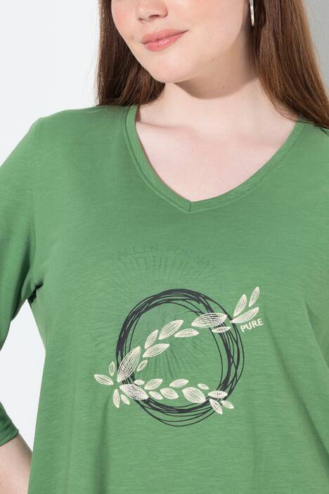 Shirt, Stickerei, V-Ausschnitt, 3/4-Arm, Biobaumwolle
