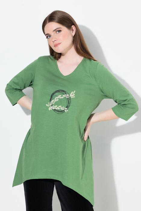 Shirt, Stickerei, V-Ausschnitt, 3/4-Arm, Biobaumwolle