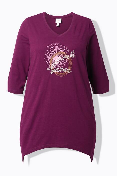 Shirt, Stickerei, V-Ausschnitt, 3/4-Arm, Biobaumwolle