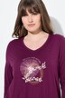T-shirt en coton bio avec broderie, col V et manches 3/4