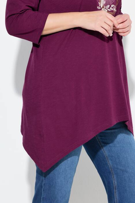 Shirt, Stickerei, V-Ausschnitt, 3/4-Arm, Biobaumwolle
