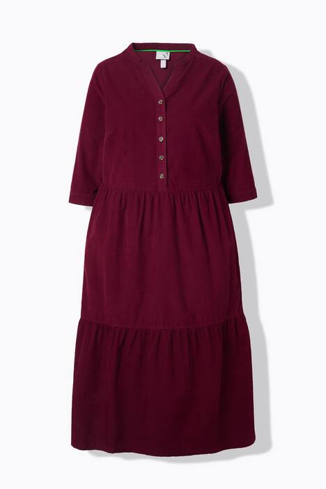 Robe maxi en velours côtelé à col montant, encolure en V et manches longues