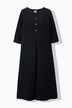 Maxi-jurk van corduroy, ronde hals, sierplooi, 3/4-mouwen, zakken