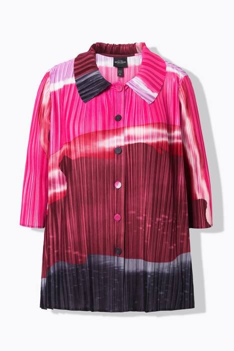 Geplooide blouse, A-lijn, overhemdkraag, 3/4-mouwen