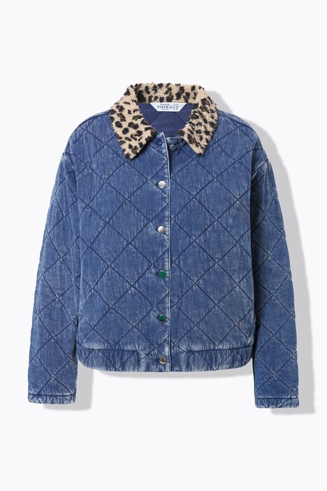 Quiltet bomberjakke, bouson-form, leopard-fleece-krave