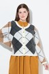 Chaqueta de punto, rombos, cuello redondo, manga larga