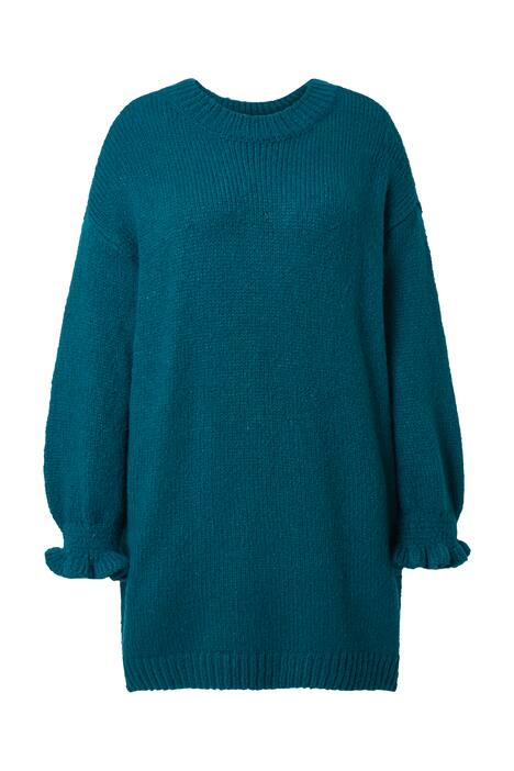 Úpletové šaty, oversize, volánové rukávy