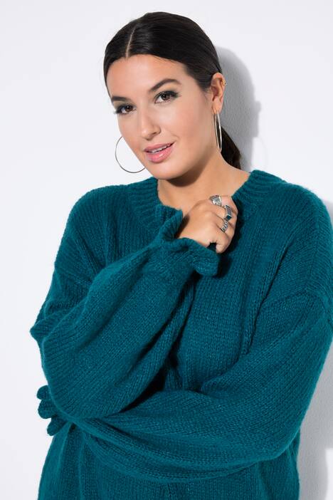Strickkleid, oversized, Rüschenärmel
