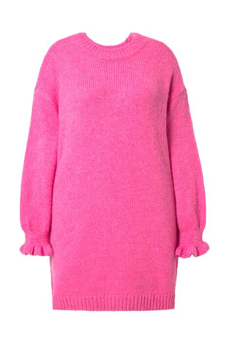 Úpletové šaty, oversize, volánové rukávy