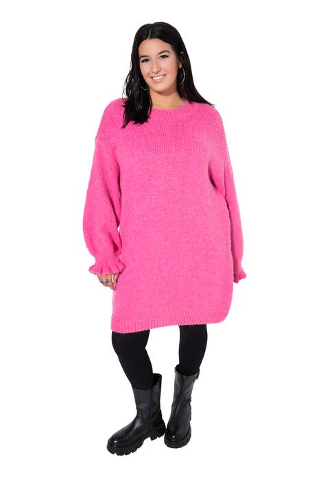 Úpletové šaty, oversize, volánové rukávy