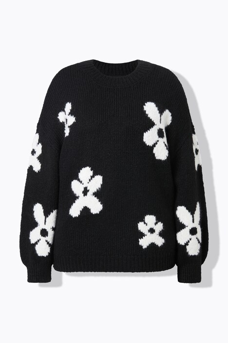 Pull oversize en maille fantaisie. Motif fleurs