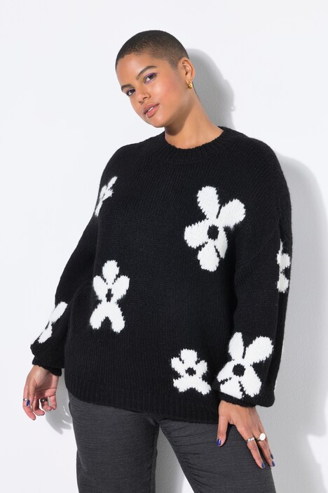 Pull oversize en maille fantaisie. Motif fleurs