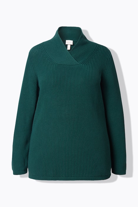 Pull en coton bio à manches longues, avec col châle