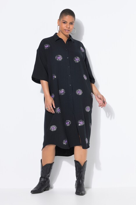 Eye Embroidery Muslin Shirt Dress