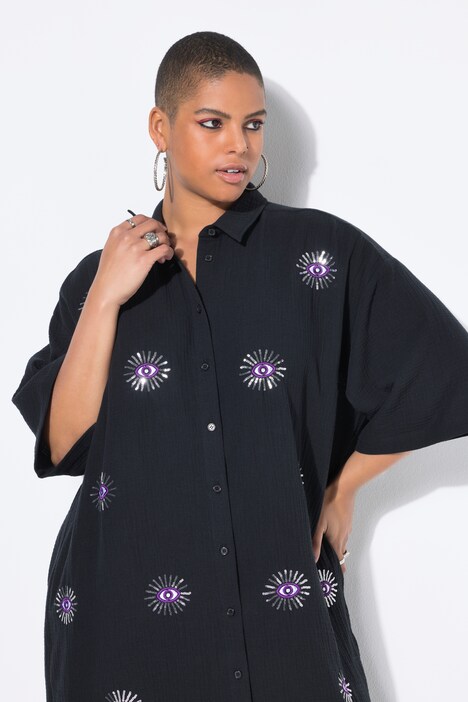 Eye Embroidery Muslin Shirt Dress