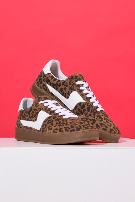 Leren sneakers, leo-look, wijdte H