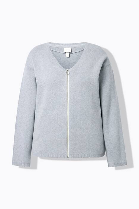 Chaqueta de punto, cremallera, cuello en V, manga larga, algodón orgánico