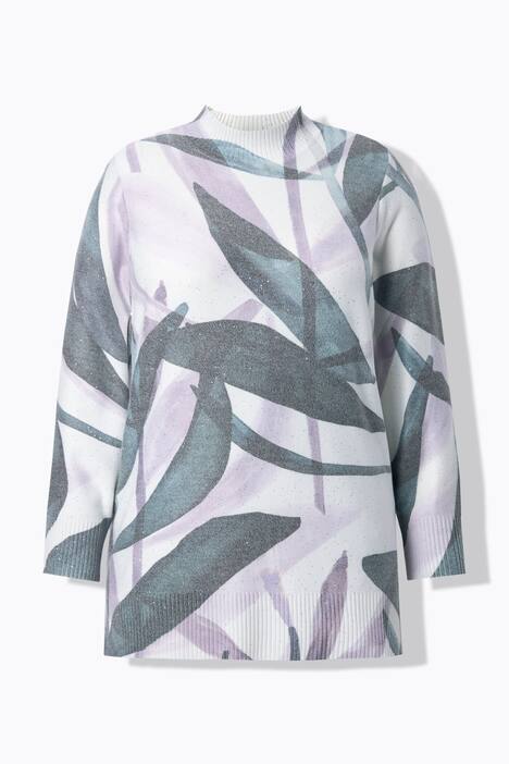 Pull à col montant et manches longues, motif feuilles avec strass