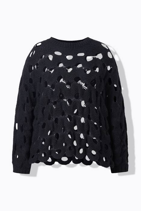 Trui, opengewerkt breisel, oversized, ronde hals, lange mouwen