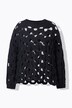 Trui, opengewerkt breisel, oversized, ronde hals, lange mouwen