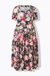 Robe maxi à fleurs, décolleté rond et manches courtes, lin mélangé