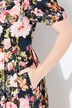 Robe maxi à fleurs, décolleté rond et manches courtes, lin mélangé