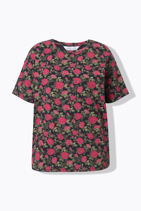 T-shirt, oversized, roses, korte mouw