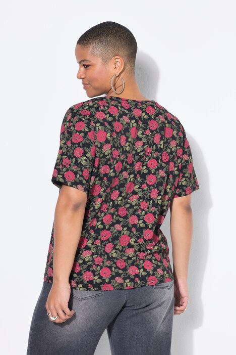 T-shirt, oversized, roses, korte mouw