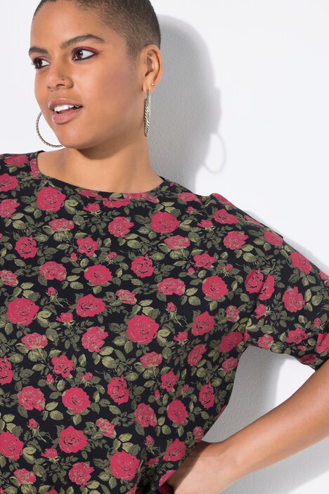 T-shirt, oversized, roses, korte mouw