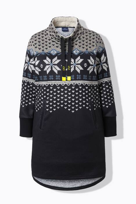 Noorse gebreide fleece jurk, lange mouw, opstaande kraag