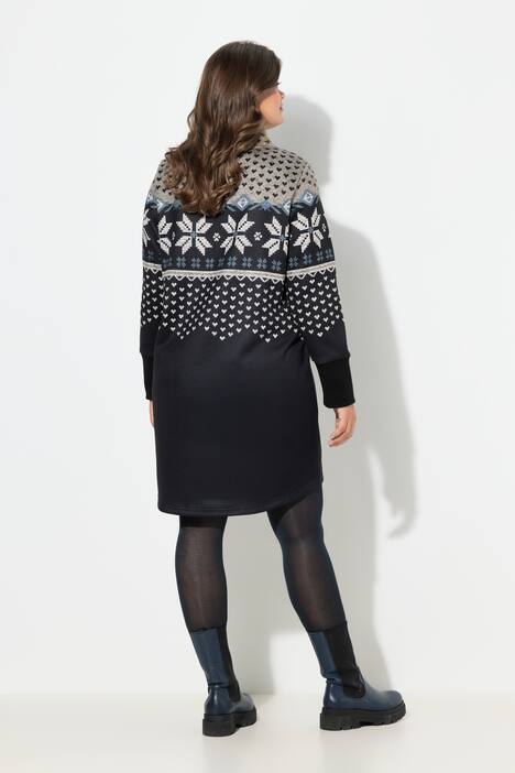 Noorse gebreide fleece jurk, lange mouw, opstaande kraag