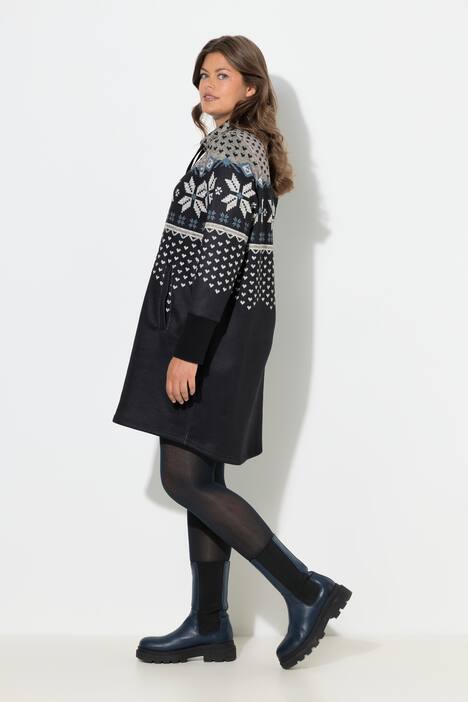 Noorse gebreide fleece jurk, lange mouw, opstaande kraag