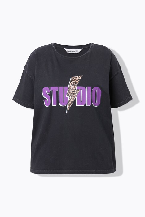T-shirt, oversized, leo-flits, korte mouw