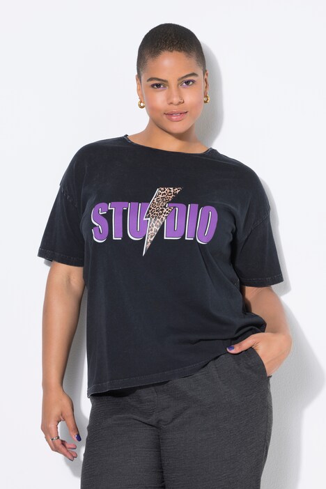 T-shirt, oversized, leo-flits, korte mouw