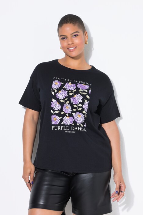 T-shirt, oversized, flower-print, korte mouw