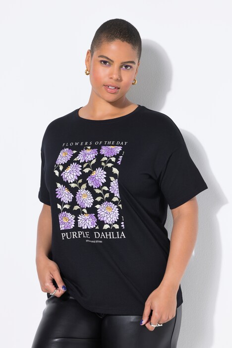 T-shirt, oversized, flower-print, korte mouw