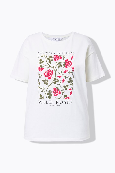 T-shirt, oversized, flower-print, korte mouw