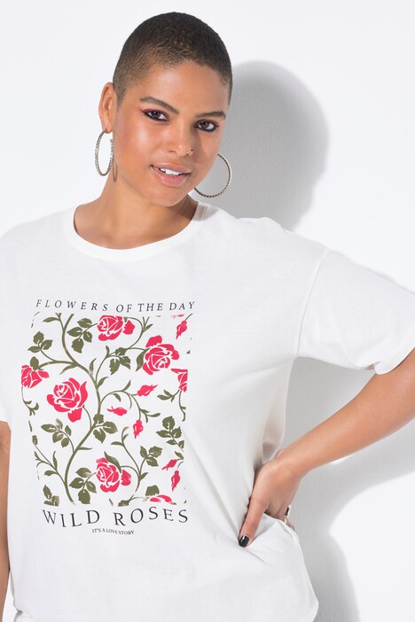 T-shirt, oversized, flower-print, korte mouw