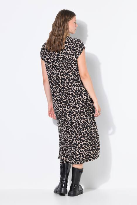 Abito midi dal taglio svasato in piqué con design leopardato