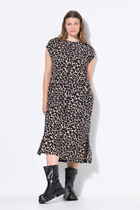 Abito midi dal taglio svasato in piqué con design leopardato