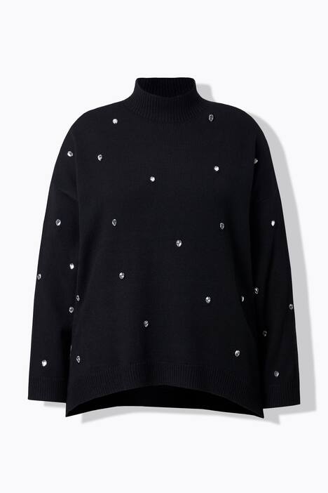 Trui, siersteentjes, oversized, opstaande kraag, lange mouwen