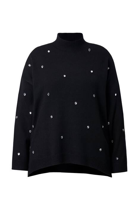 Svetr, ozdobné kamínky, oversize, stojáček, dlouhé rukávy